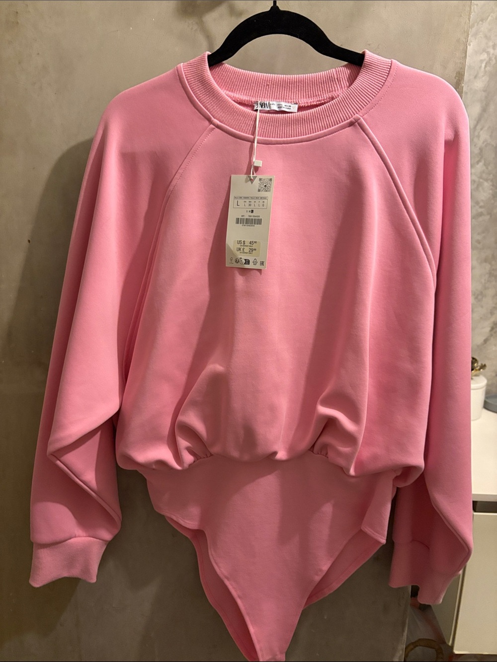 Zara Bubblegum Pink Long-Sleeve Bodysuit Sweatshirt